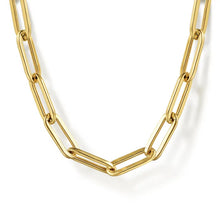 Load image into Gallery viewer, 14K Yellow Gold hollow paperclip chain — can be worn as a necklace or bracelet.