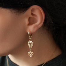 Load image into Gallery viewer, 14K Gold Crown Chakra Charm Pendant Earrings Model