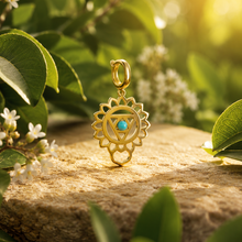 Load image into Gallery viewer, 14K Yellow Gold Natural Turquoise Throat Chakra Charm with Detachable Lock Wear as Necklace, Pendant, Bracelet or Earrings 