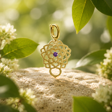 Load image into Gallery viewer, 14K Gold Natural Amethyst Crown Chakra Charm with Detachable Lock 