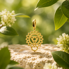Load image into Gallery viewer, 14K_Gold_Throat_Chakra_Charm_with_Detachable_Lock_Front