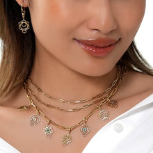 Load image into Gallery viewer, 14K Gold Throat Chakra Charm with Detachable Lock model necklace