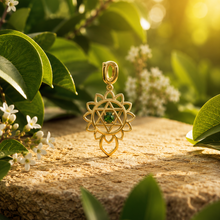 Load image into Gallery viewer, 14K Yellow Gold Natural Emerald Heart Chakra Charm with Detachable Lock Wear as Necklace, Pendant, Bracelet or Earrings