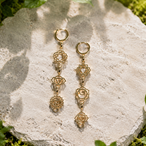 14K Yellow gold-hoop-earrings-chakra-charms_