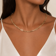 Load image into Gallery viewer, Thick Medium Hollow Paperclip Chain in 14K Yellow Gold  Designed for Chakra Charms • Wear as Necklace or Bracelet • Adjustable Fit 1