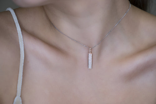 Classic Timeless Rectangular Drops Pendant with White Diamonds and Gold Without Chain