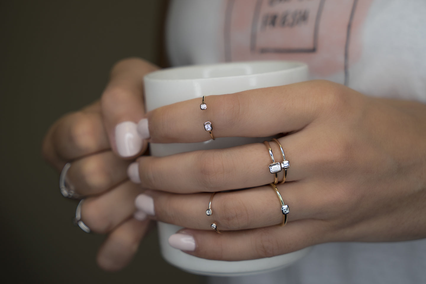 Geometric Emerald Cut Diamond Gold Ring