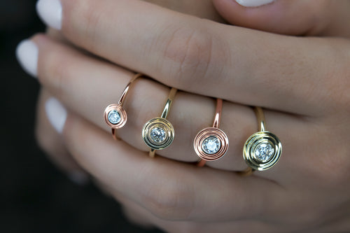 Geometric Double Bezel Diamond Gold Ring Mini Small Size