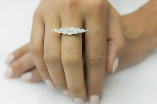 Geometric Rhombus Long Pave Diamond Gold Ring
