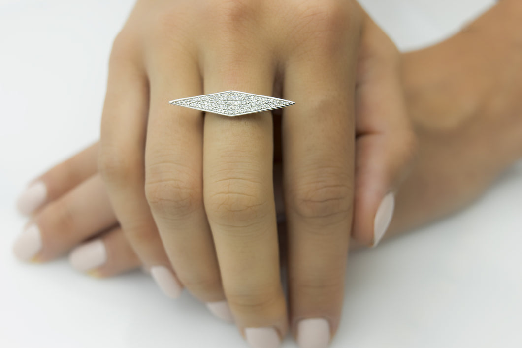 Geometric Rhombus Long Pave Diamond Gold Ring