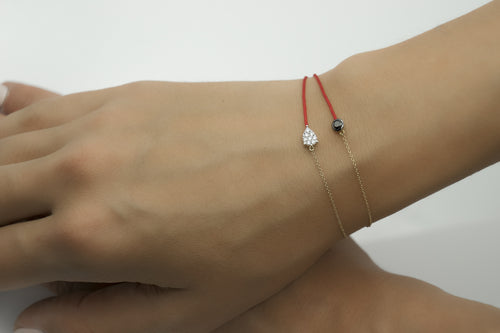 Classic Lucky Knot Red Knit Bracelet with Black Diamond