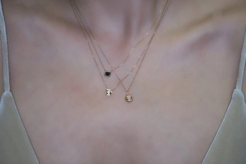 Classic Round Cut Black Diamond Bezel Set Necklace