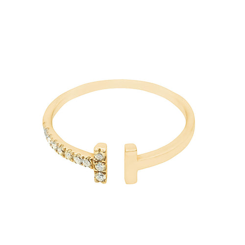 Geometric H Shaped Half Diamond Gold Ring