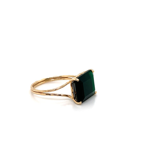 Green Agate Gemstone Octagon Cut Gold Ring