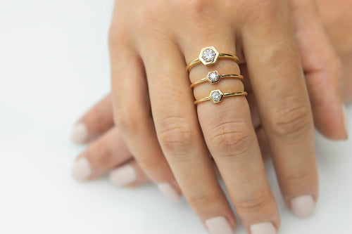 Geometric Twilight Hexagon Diamond Gold Ring Large Size