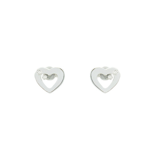 Floating Diamonds Gold Stud Earrings Heart Shape