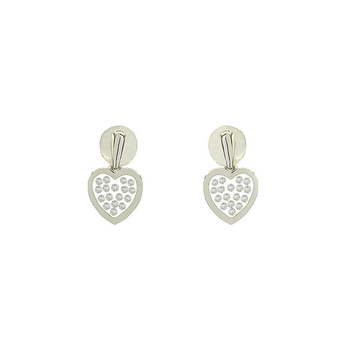 Floating Diamonds Gold Hanging Earrings Heart Shape