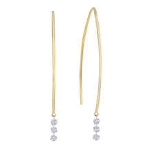 Load image into Gallery viewer, Long Dangling Earrings feature Three Naked Diamonds