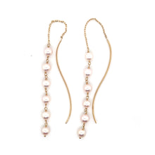 Load image into Gallery viewer, Woman Power Akoya Pearls Dangling Gold Earrings