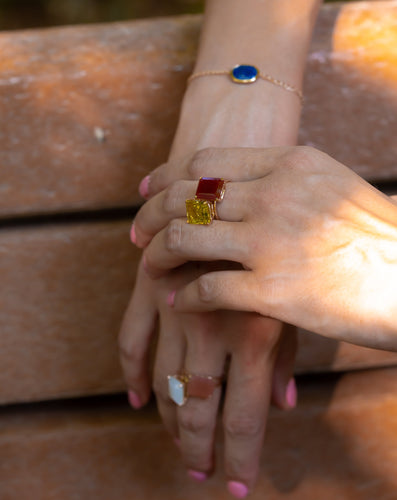 Carnelian Gemstone Octagon Cut Gold Ring