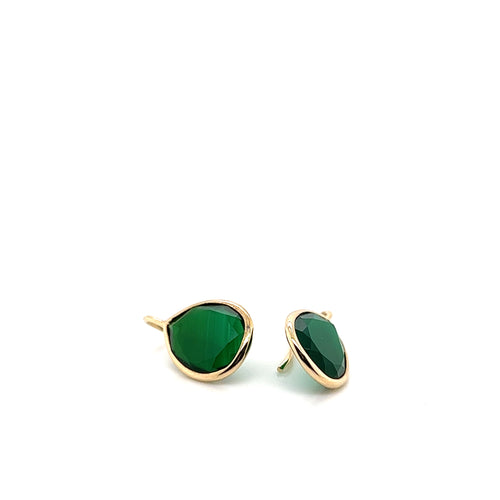 Green Agate Gemstone Gold Earrings
