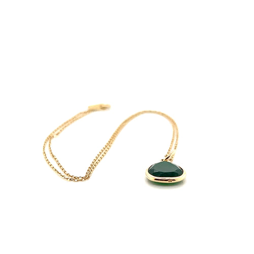 Green Agate Gemstone Pear Shape Gold Neckalce