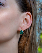 Load image into Gallery viewer, Green Agate Gemstone Gold Earrings