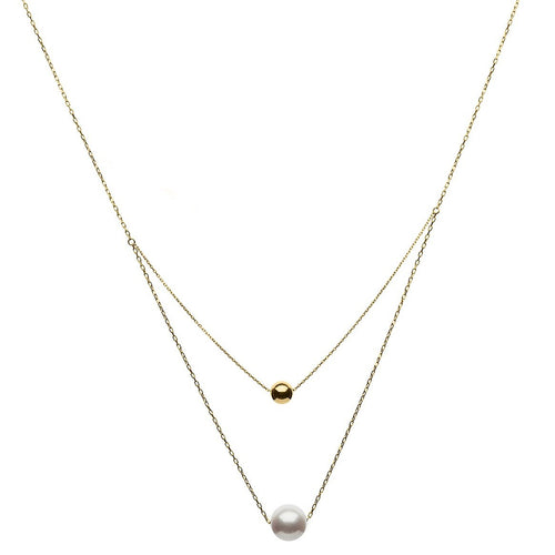 One Akoya White Pearl and One Gold Ball Necklace