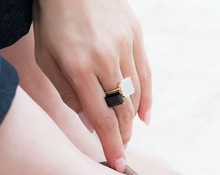Load image into Gallery viewer, Black Chalcedony Gemstone Octagon Cut Gold Ring