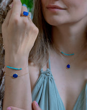 Load image into Gallery viewer, Classic Turquoise Gemstone with Gold Bead and Adjustable Chain Bracelet