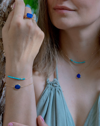 Classic Turquoise Gemstone with Gold Bead and Adjustable Chain Bracelet