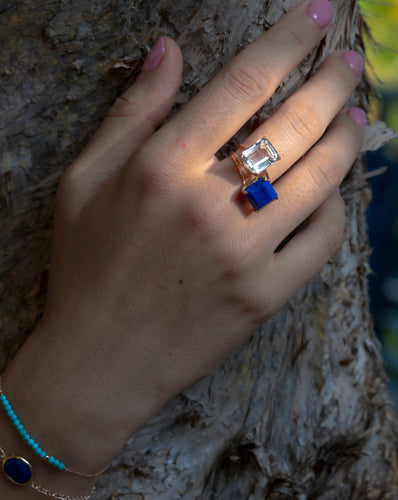 Quartz Color Gemstone Octagon Cut Gold Ring