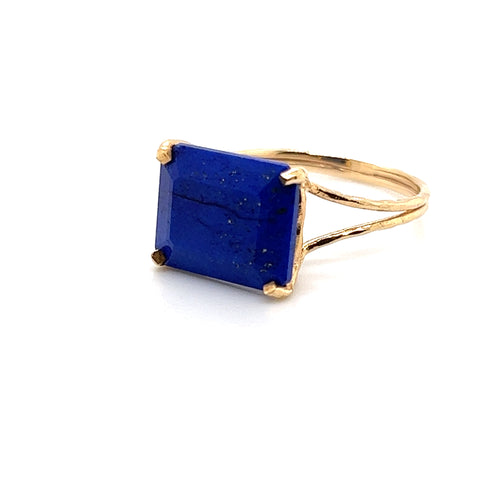 Lapis Lazuli Gemstone Octagon Cut Gold Ring