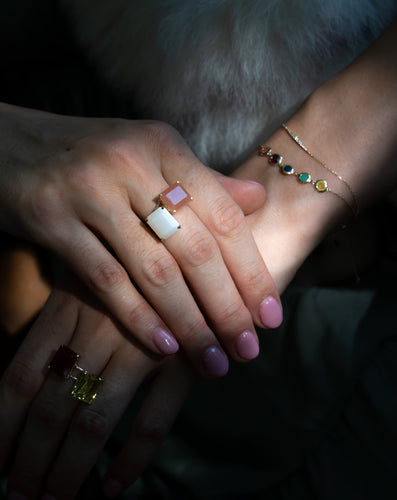 Orange MoonStone Gemstone Octagon Cut Gold Ring