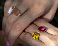 Load image into Gallery viewer, Orange MoonStone Gemstone Octagon Cut Gold Ring