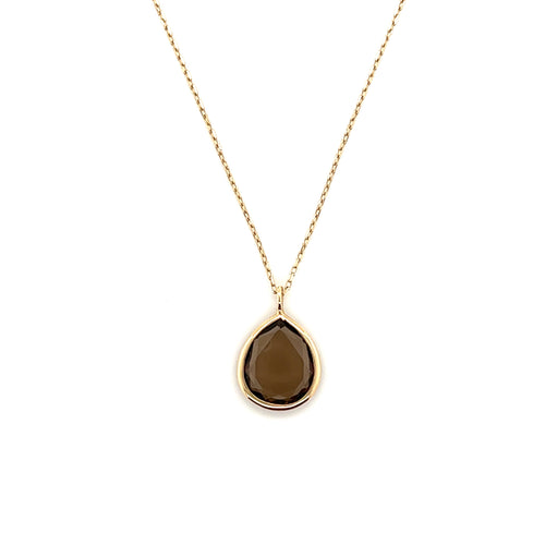 Smoky Quartz Gemstone Pear Shape Gold Neckalce
