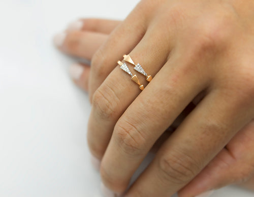 Classic Chandelier Dangling Trinity Triangle Diamond Ring Mix Gold Colours